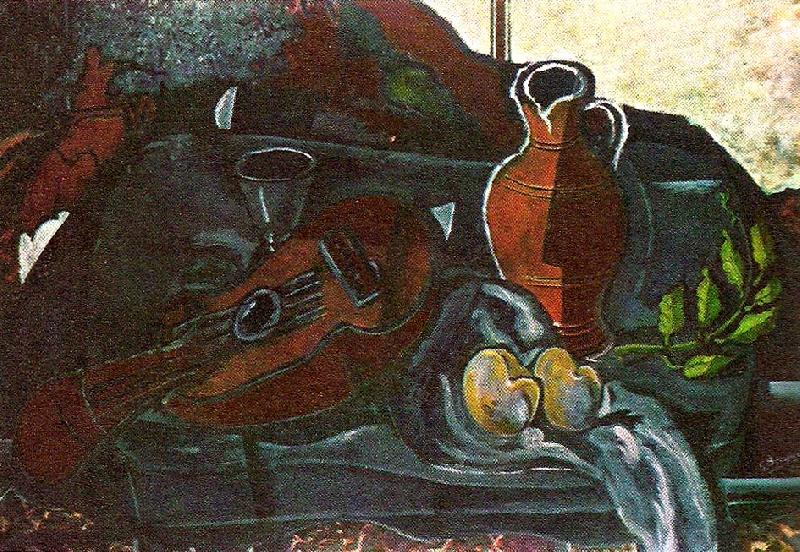 georges braque mandolin glas kruka och frukt oil painting image